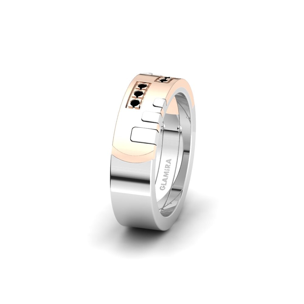 14ct White & Rose Gold Black Diamond Women's Wedding Ring Spectacular Union 6 mm
