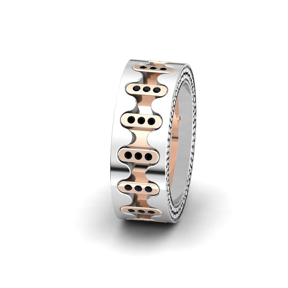 14ct White & Rose Gold Black Diamond Women's Wedding Ring Captivating River 8 mm