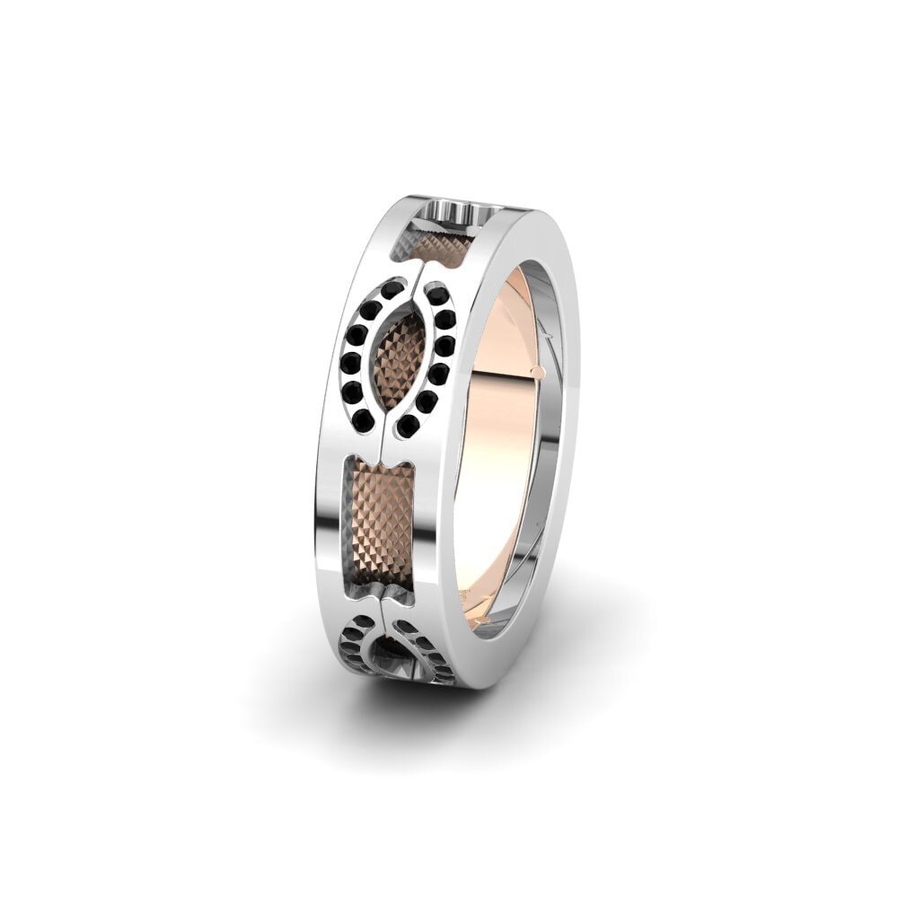 14ct White & Rose Gold Black Diamond Women's Wedding Ring Glamorous Elegance 6 mm