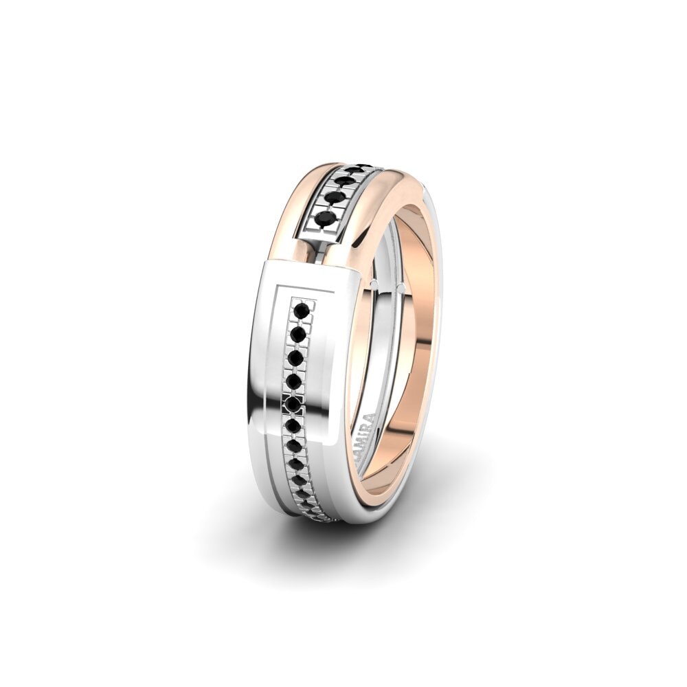 14ct White & Rose Gold Black Diamond Women's Wedding Ring Glamorous Glory 6 mm