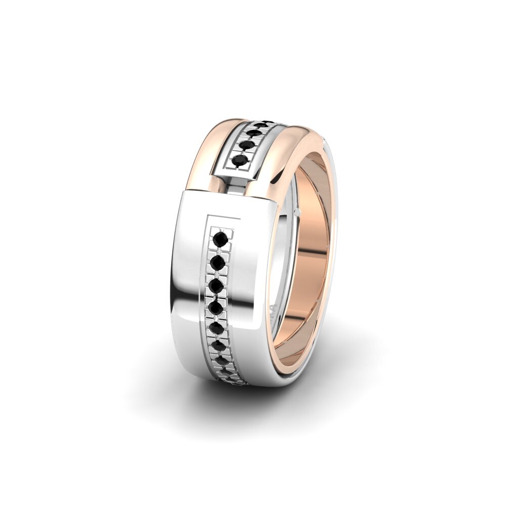 14ct White & Rose Gold Black Diamond Women's Wedding Ring Glamorous Glory 8 mm