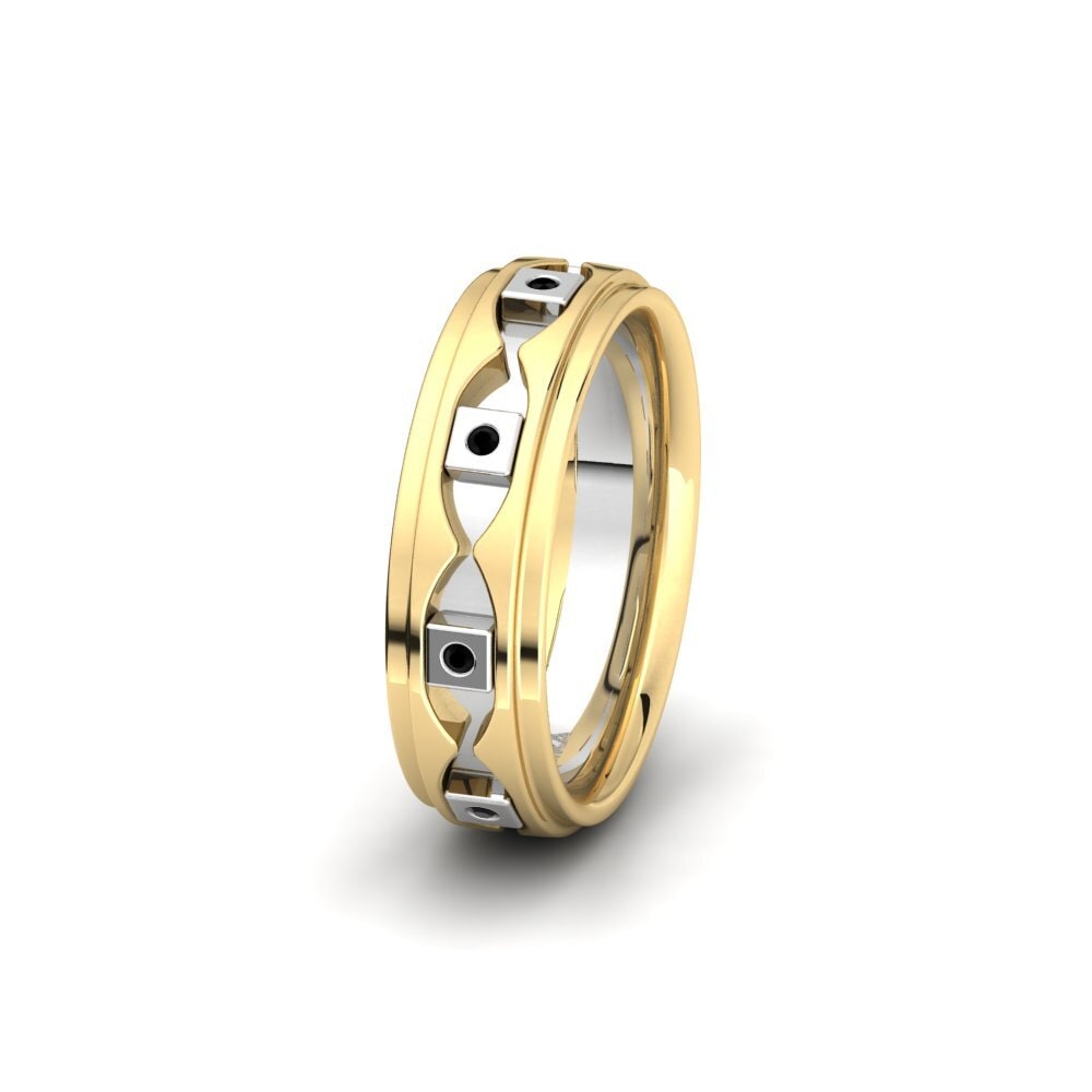 18ct Yellow & White Gold Black Sapphire Women's Wedding Ring Glamorous Image 6 mm
