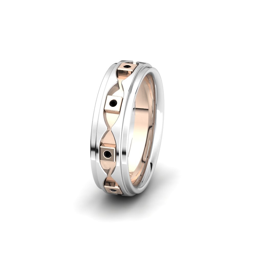 14ct White & Rose Gold Black Diamond Women's Wedding Ring Glamorous Image 6 mm