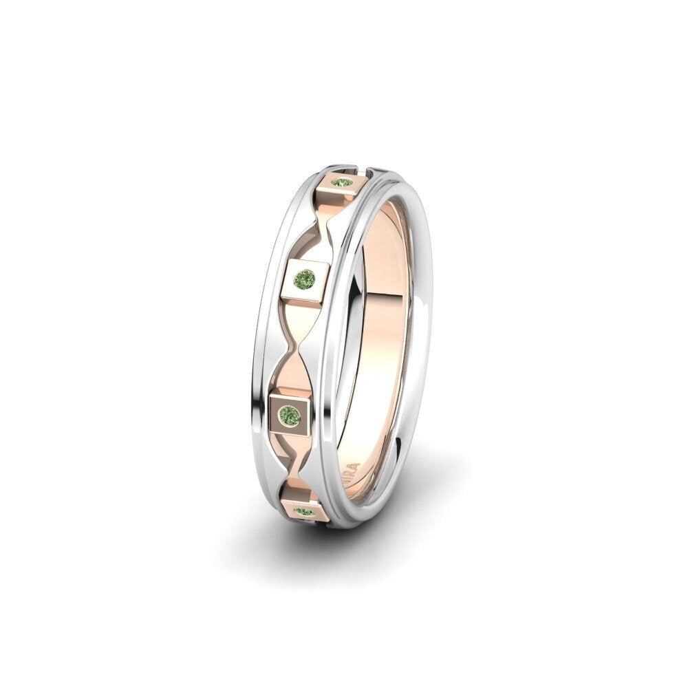 9ct White & Rose Gold Green Diamond Women's Wedding Ring Glamorous Image 5 mm