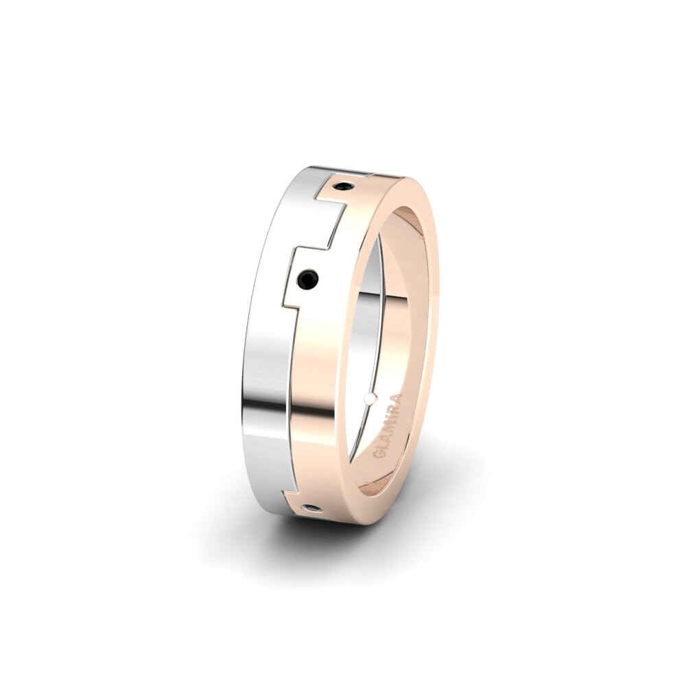 14ct White & Rose Gold Black Diamond Women's Wedding Ring Glamorous Legend 6 mm