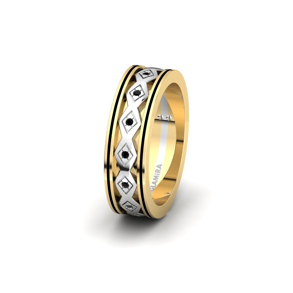 Or Jaune & Blanc 375 Saphir noir Alliance pour femme Glamorous Spring 6 mm