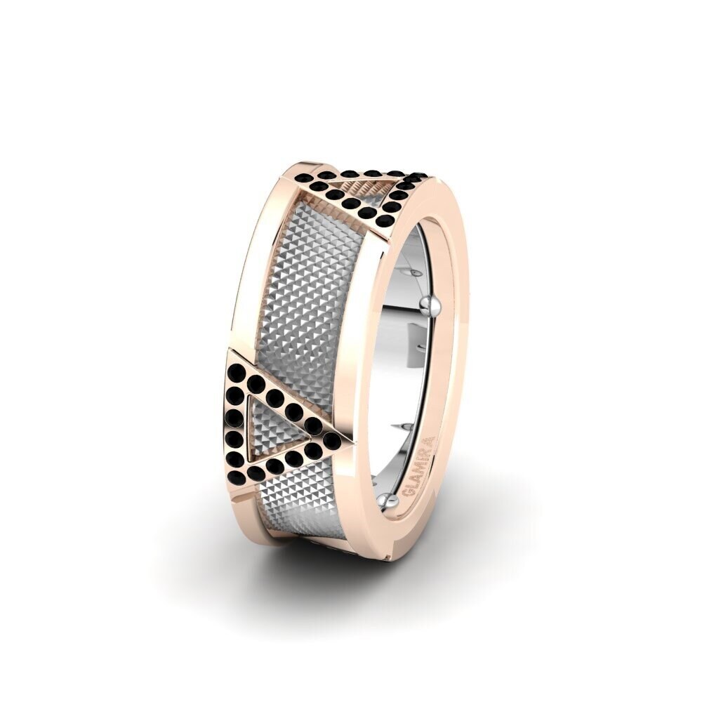 14ct White & Rose Gold Black Diamond Women's Wedding Ring Glamorous Structure 8 mm