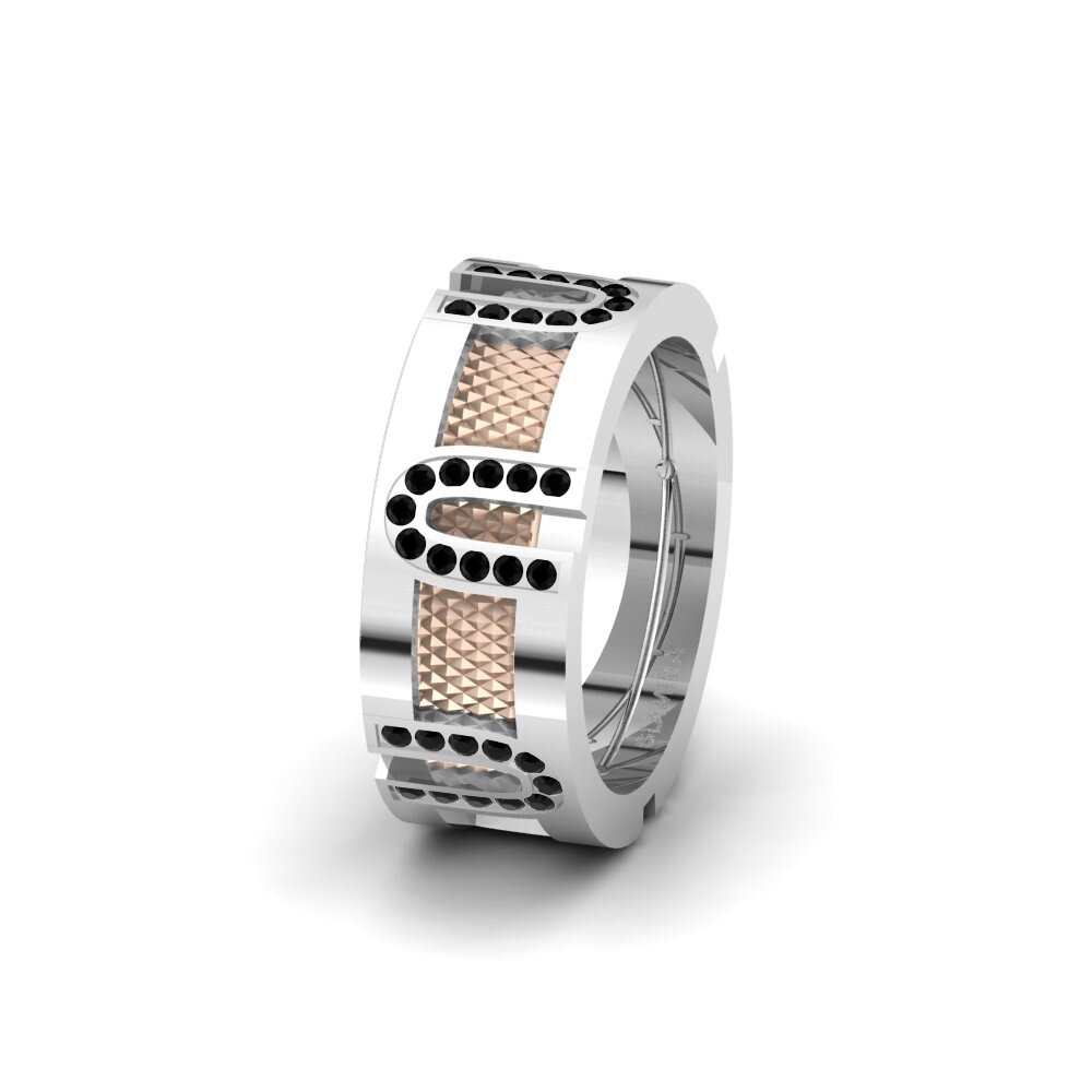 14ct White & Rose Gold Black Diamond Women's Wedding Ring Spectacular Dawn 8 mm