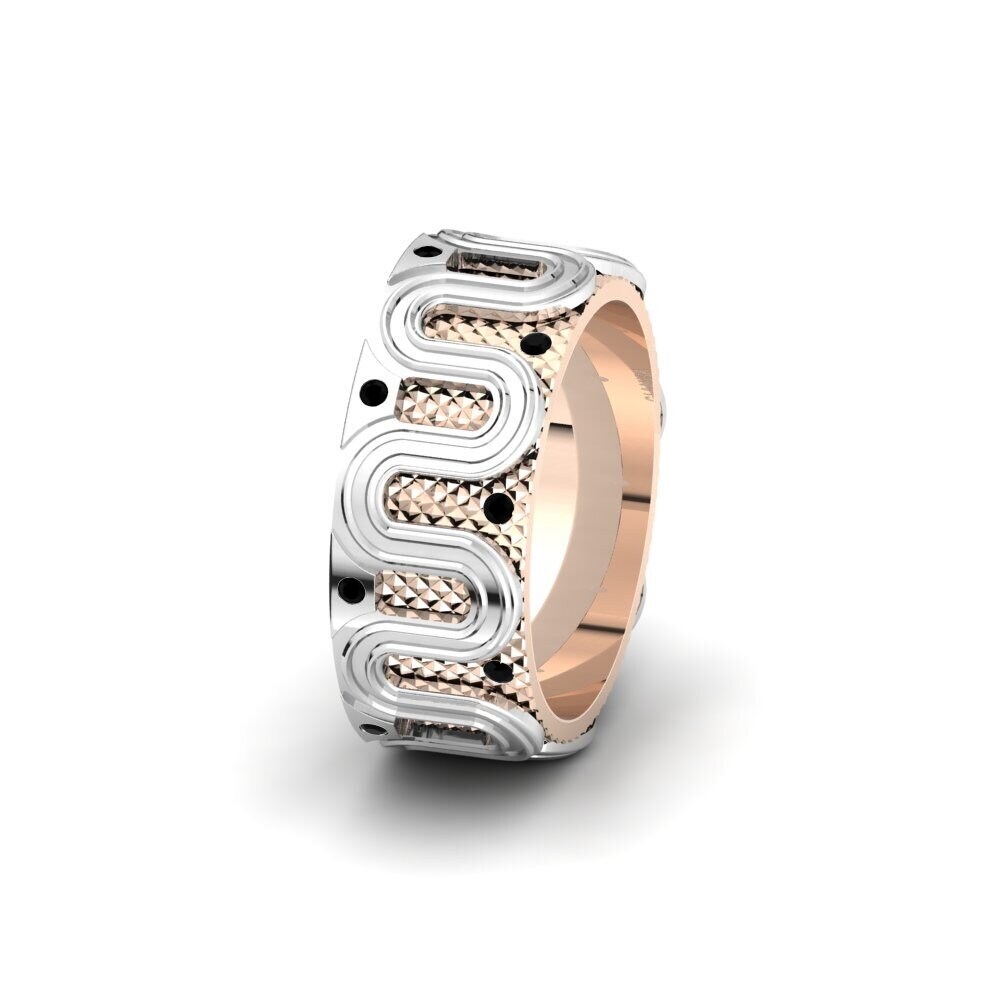 14ct White & Rose Gold Black Diamond Women's Wedding Ring Spectacular Day 8 mm