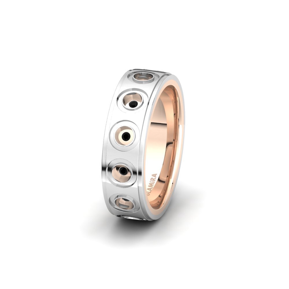 14ct White & Rose Gold Black Diamond Women's Wedding Ring Spectacular Moment 6 mm