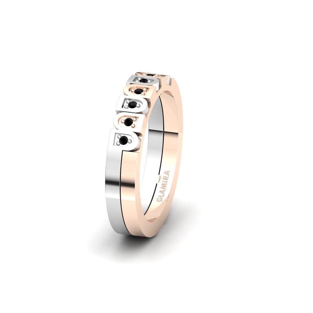 14ct White & Rose Gold Black Diamond Women's Wedding Ring Spectacular Sign 4 mm