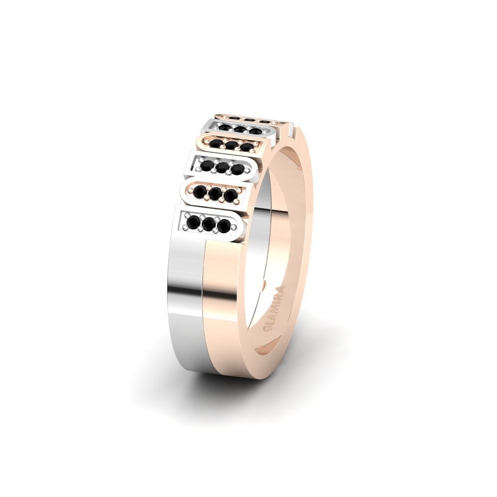 14ct White & Rose Gold Black Diamond Women's Wedding Ring Spectacular Sign 6 mm