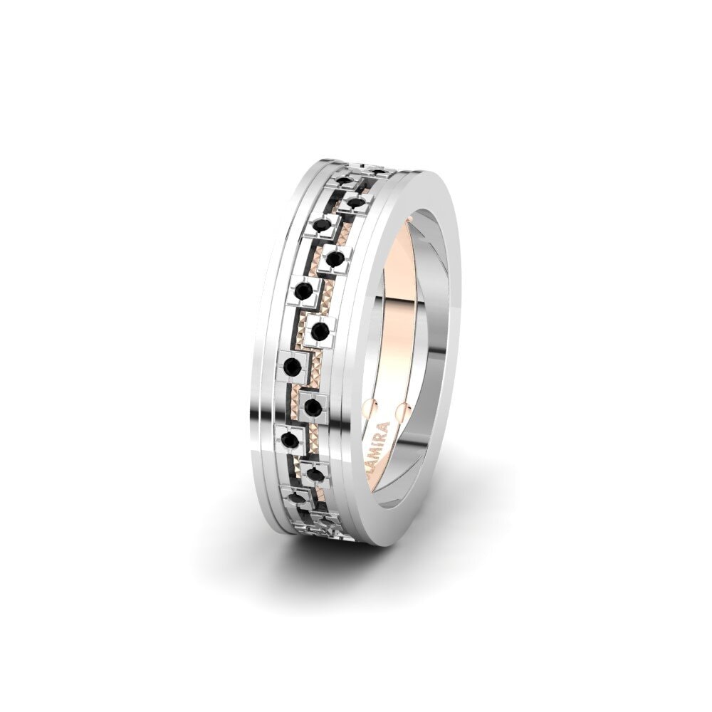 14ct White & Rose Gold Black Diamond Women's Wedding Ring Spectacular Tender 6 mm
