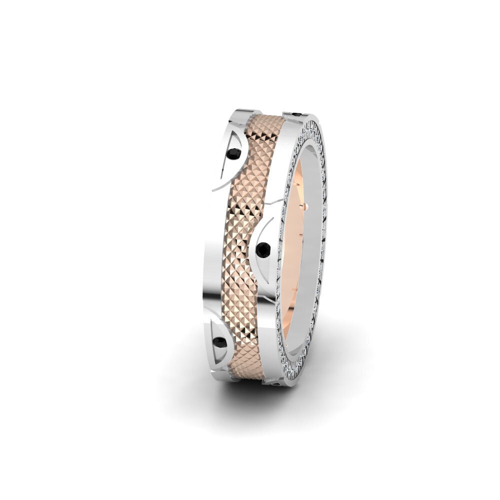 14ct White & Rose Gold Black Diamond Women's Wedding Ring Spectacular Vision 6 mm