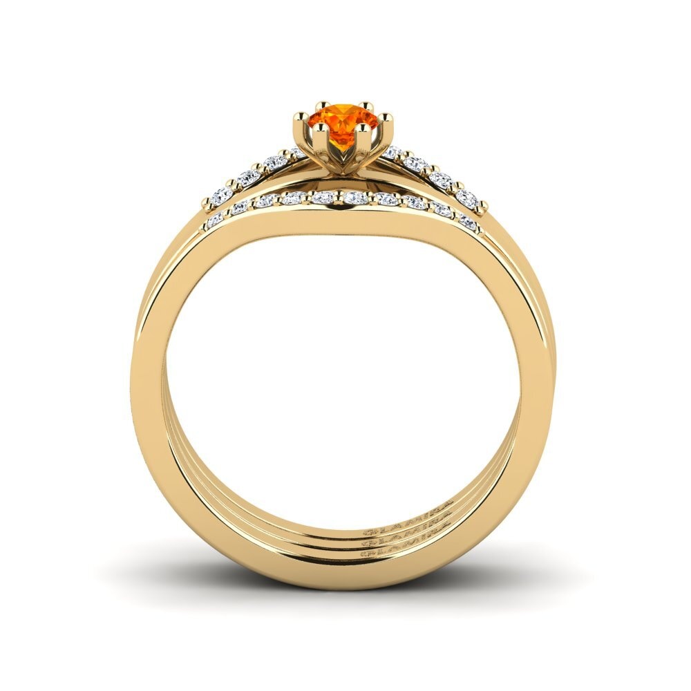 Orangefarbener Saphir Stapelbarer Ring Doldun - SET