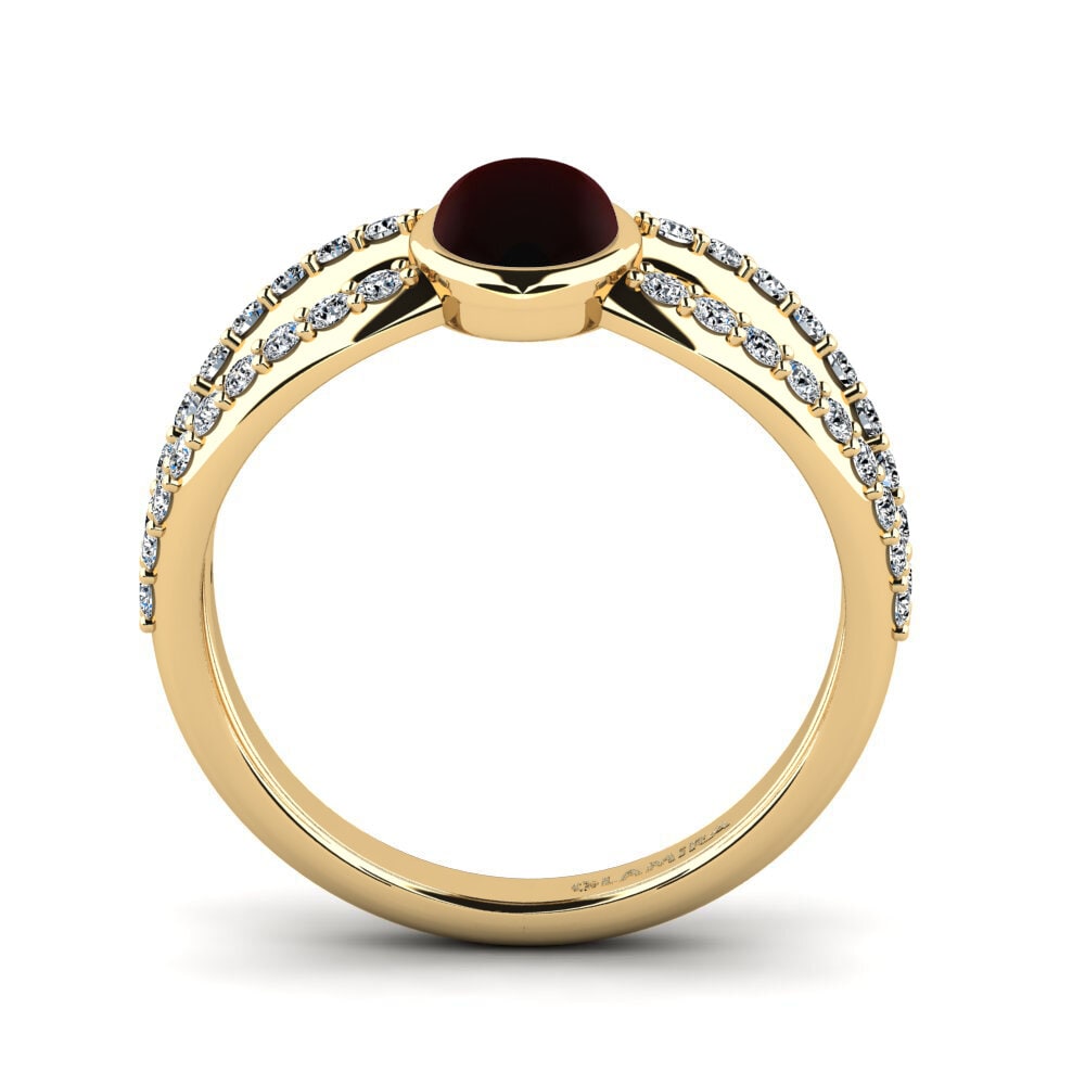 14K Yellow Gold Cabochon Oval Garnet Ring Geseddo