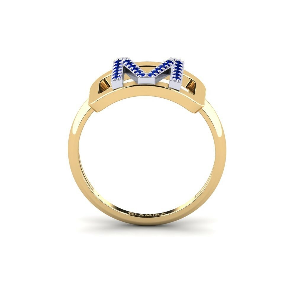 Round 0.192 Carat Initial & Name Sapphire 14k Yellow & White Gold SYLVIE Ring Teselya - M