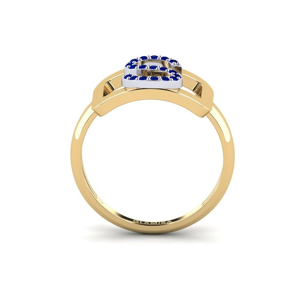 Initial & namn Rund 0.144 Carat Safir 14k Gult & Vit Guld SYLVIE Ring Teselya - S