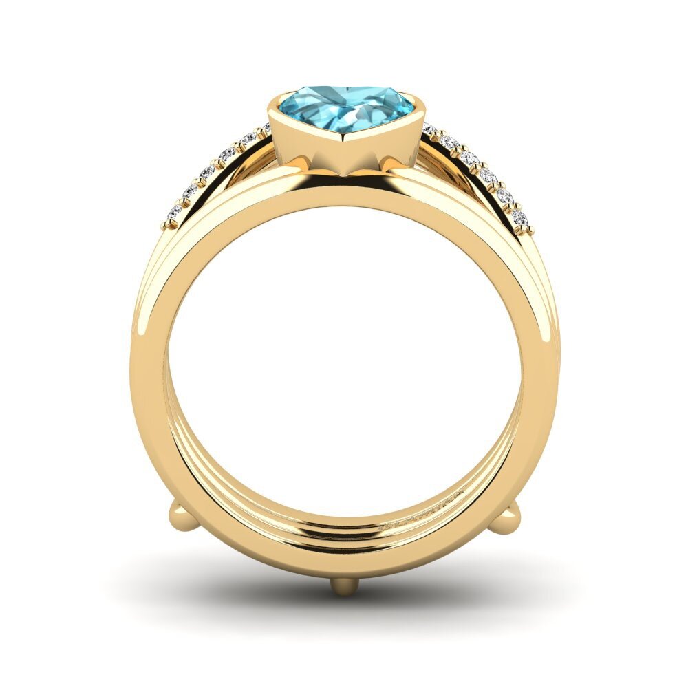 Corazón Circón Azul Anillo Gald - SET