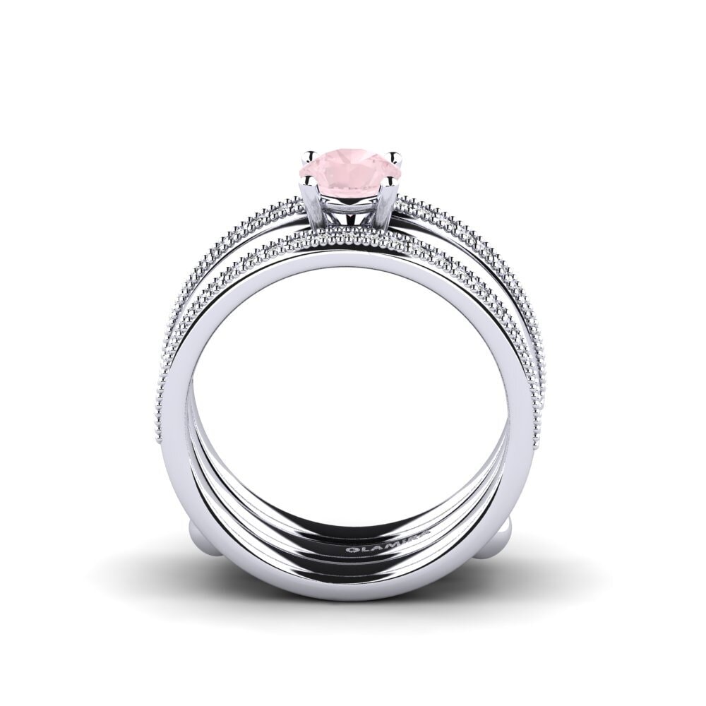 White Silver Rose Quartz Ring Ofost - SET