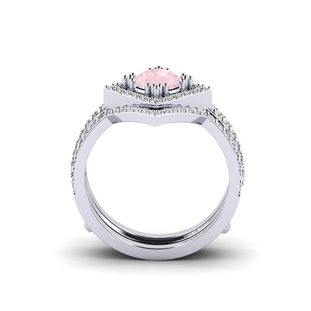 White Silver Rose Quartz Ring Sharif - SET