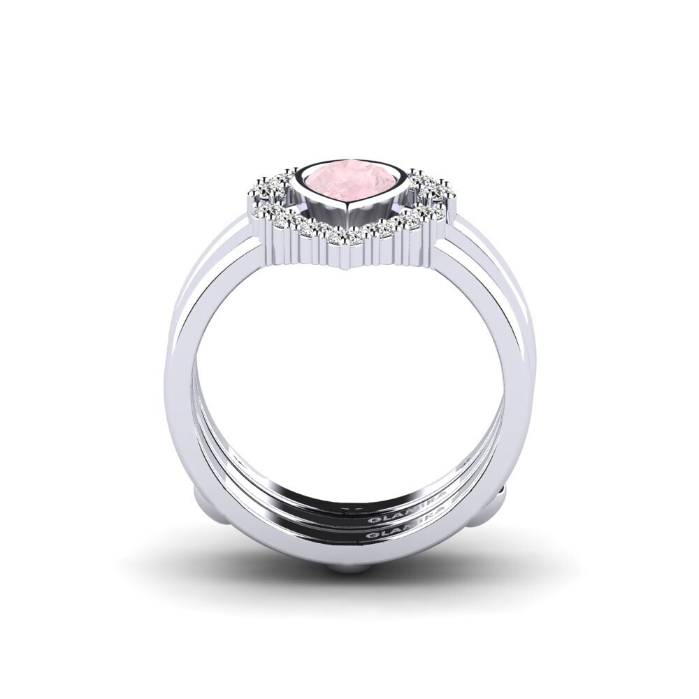 White Silver Rose Quartz Ring Spiens - SET