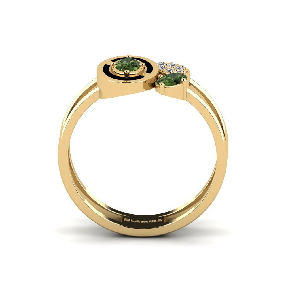 14k Oro Amarillo Ovalado Zafiro Verde Anillo Gottardo