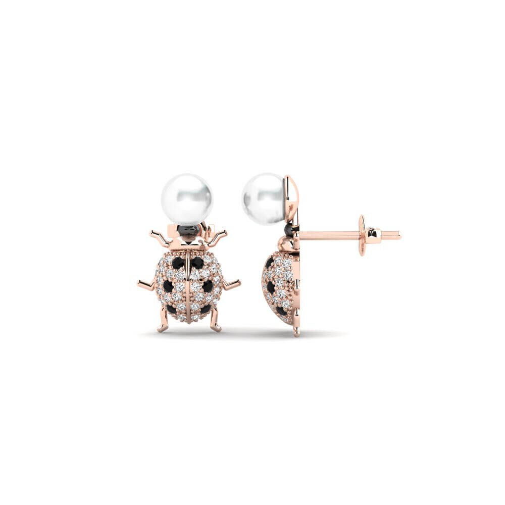 Round 0.216 Carat Cultured Pearls Black Onyx 14k Rose Gold with Black Rhodium Women's Earring Pangaion