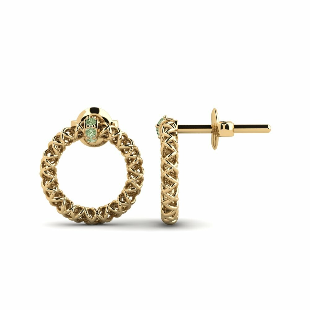 Round 0.048 Carat Fusion Green Diamond 14k Yellow Gold Women's Earring Stelios