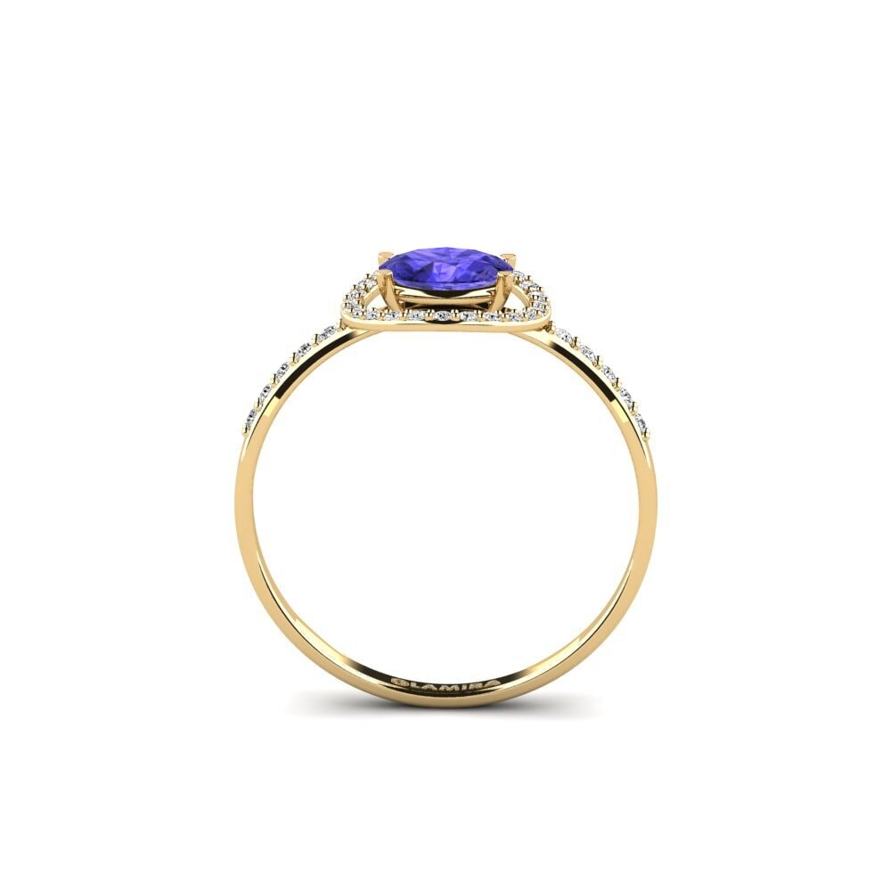 18k Oro Amarillo Tanzanita Anillo de compromiso Dower