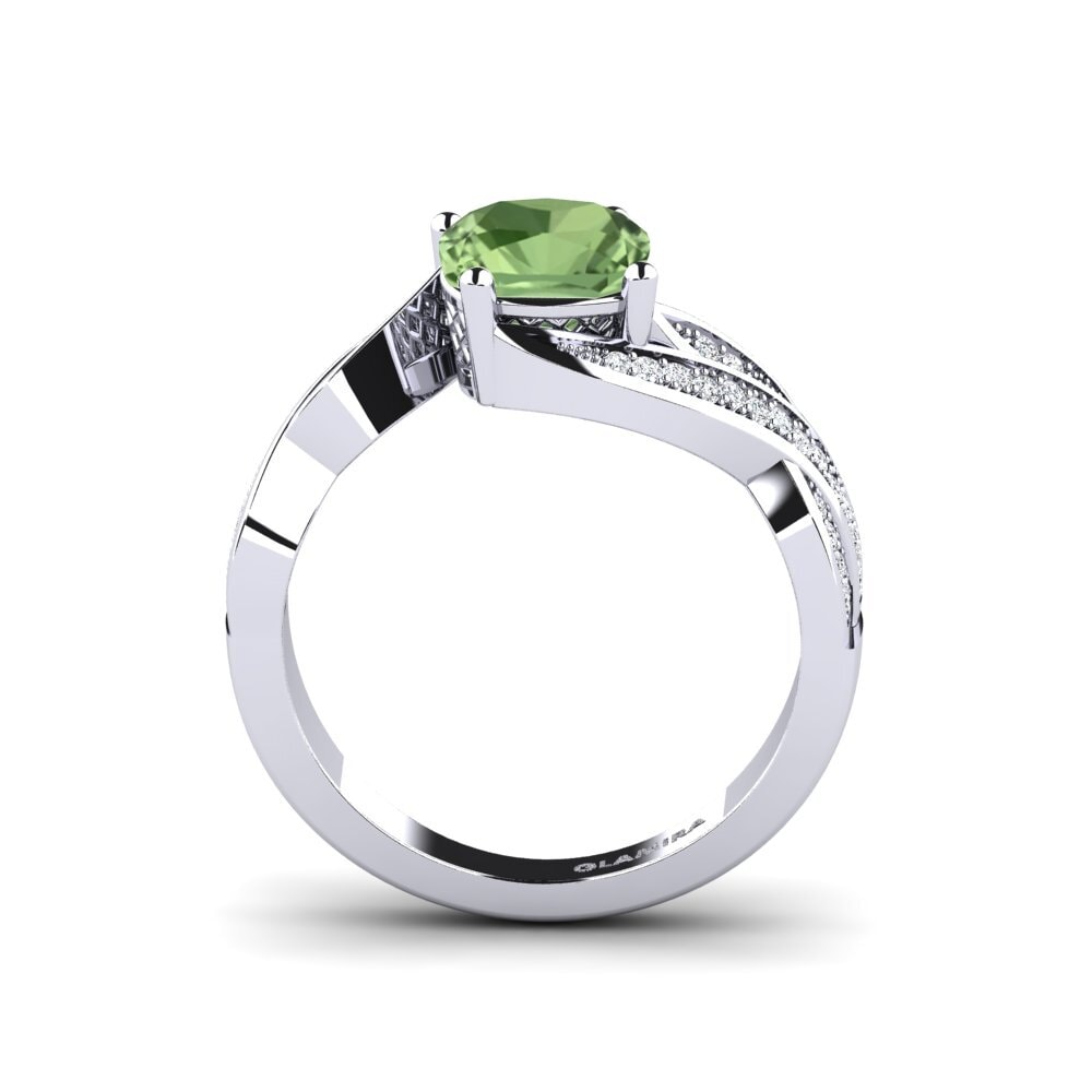 White Silver Green Sapphire Engagement Ring Lactique