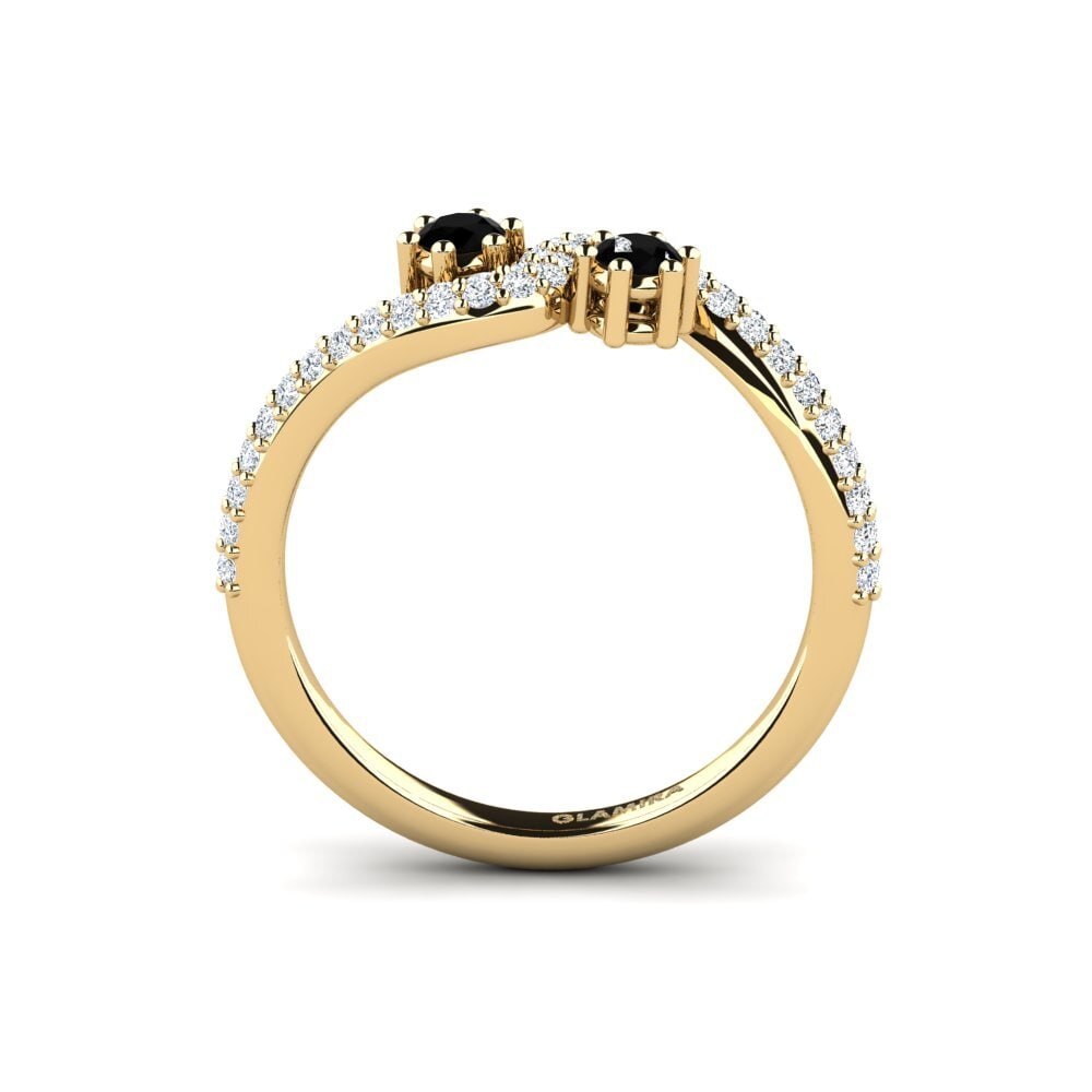 14ct Yellow Gold Round Black Diamond Engagement Ring Tyrahl
