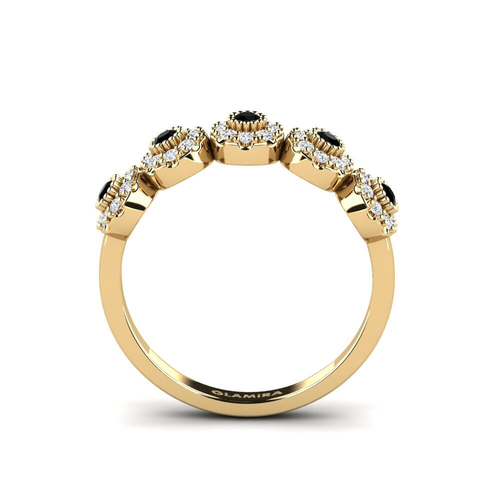 14ct Yellow Gold Round Black Diamond Engagement Ring Ufficio
