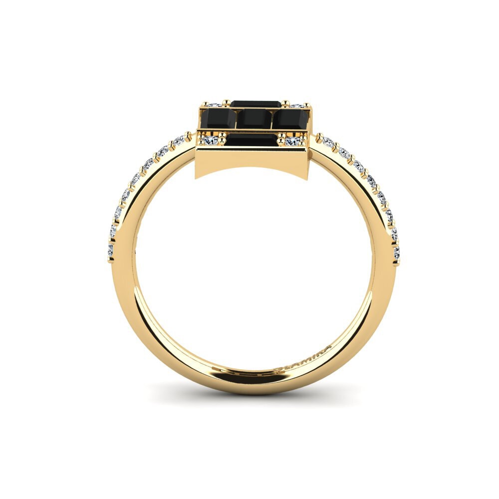14ct Yellow Gold Baguette Black Diamond Engagement Ring Undergird