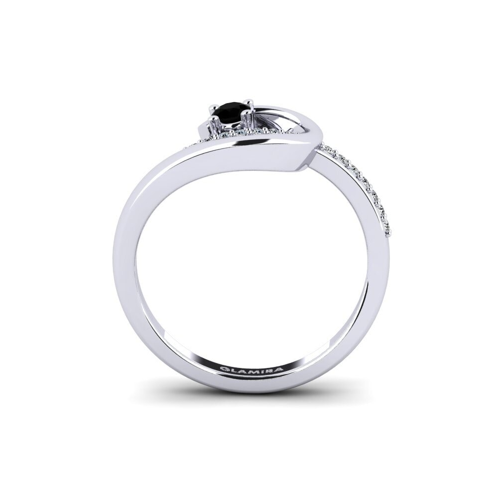 14ct White Gold Round Black Diamond Engagement Ring Zekurty