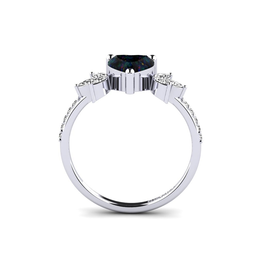 14k White Gold Black Opal Engagement Ring Irice - Heart