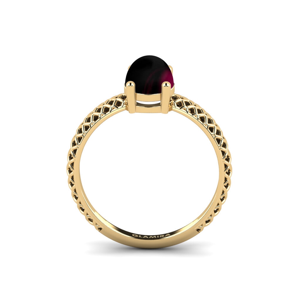 14ct Yellow Gold Cabochon Rhodolite Garnet Engagement Ring Weliach - Cabochon Oval