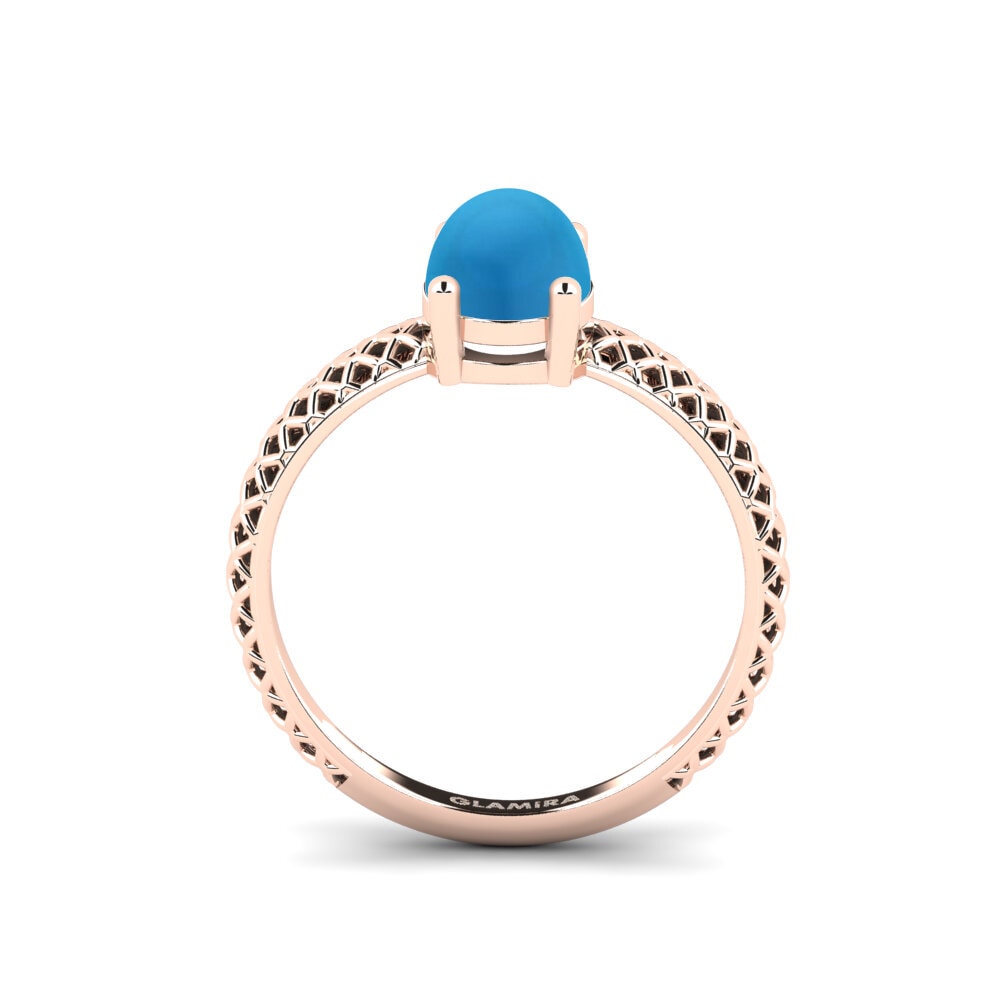 14k Oro Rosa Topacio Azul Cabujón Anillo de compromiso Weliach - Cabochon Oval