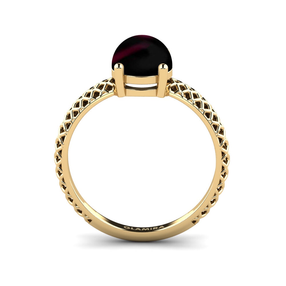14ct Yellow Gold Cabochon Rhodolite Garnet Engagement Ring Weliach - Cabochon Round