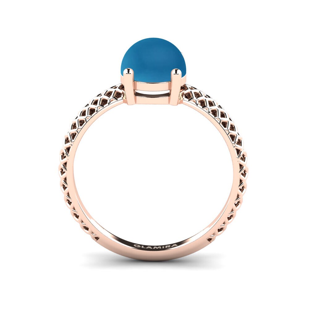14k Oro Rosa Topacio Azul Cabujón Anillo de compromiso Weliach - Cabochon Round