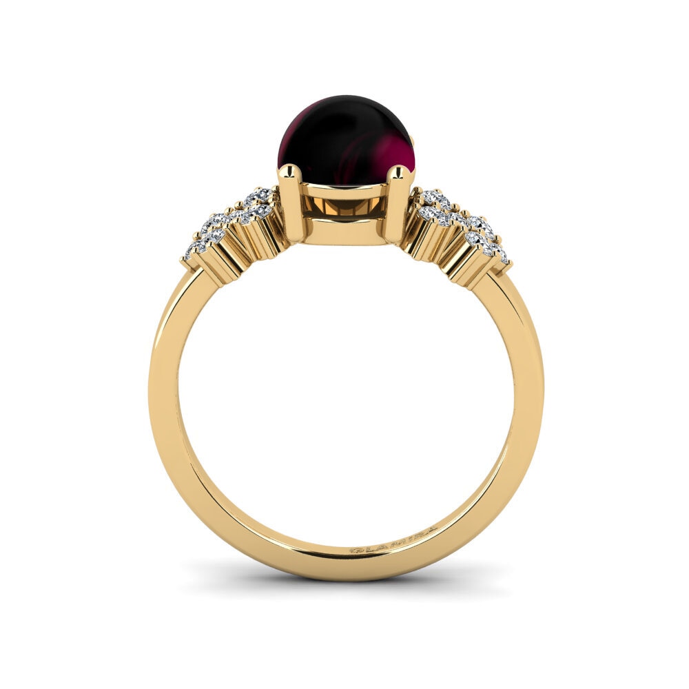 14ct Yellow Gold Cabochon Rhodolite Garnet Engagement Ring List - Cabochon Round