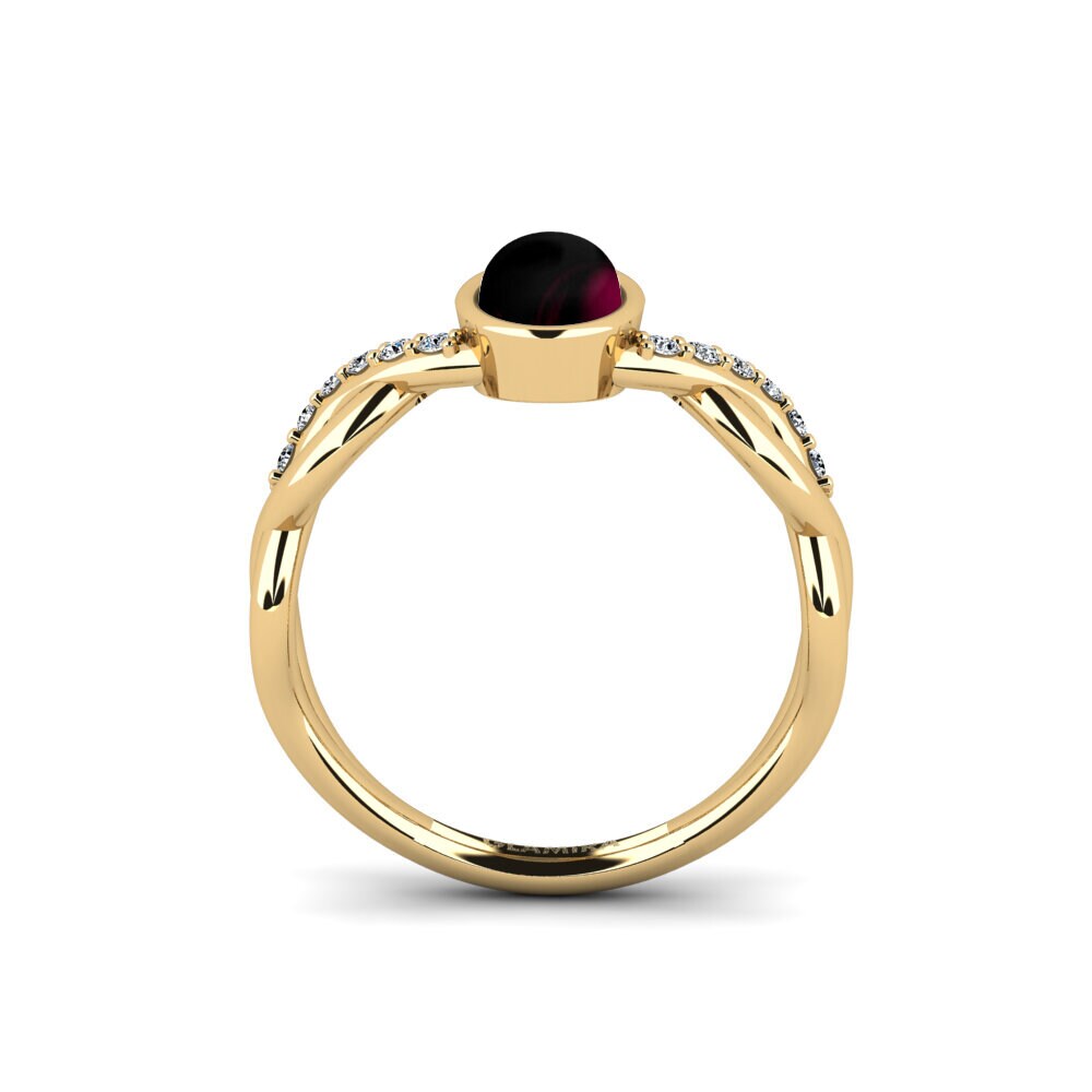 14ct Yellow Gold Cabochon Rhodolite Garnet Engagement Ring Palmiosre - Cabochon Oval