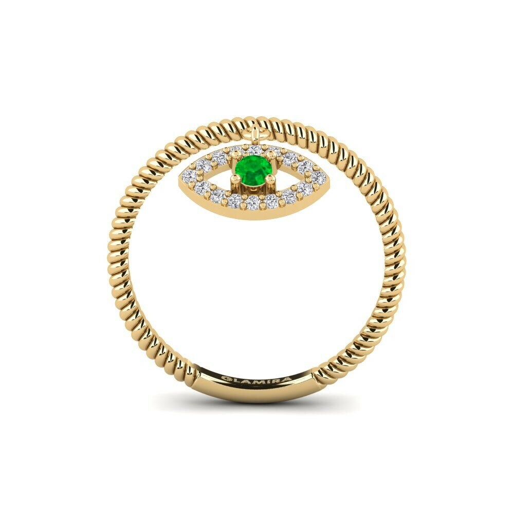 14K Yellow Gold Round Emerald Ring Geana