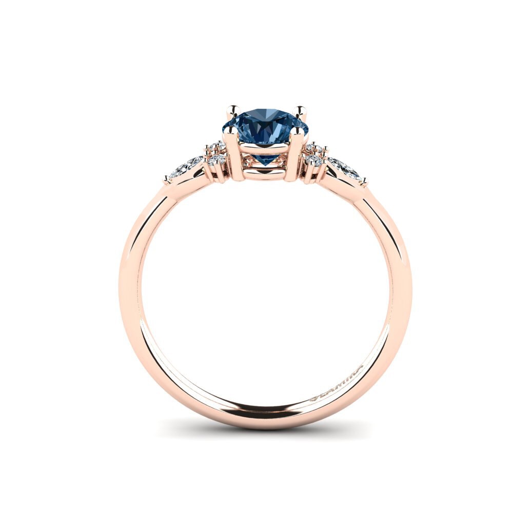14k Oro Rosa Diamante Azul Anillo de compromiso Gisu - Round