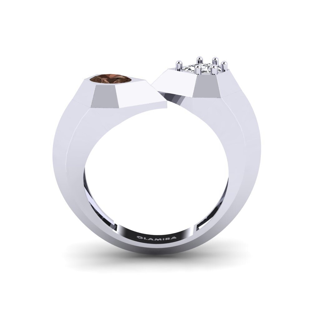 White Silver Smoky Quartz Ring Bandama