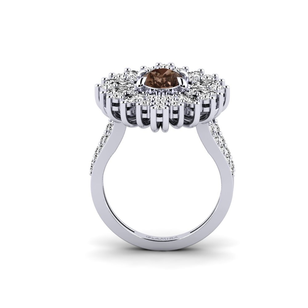 White Silver Smoky Quartz Ring Chispear