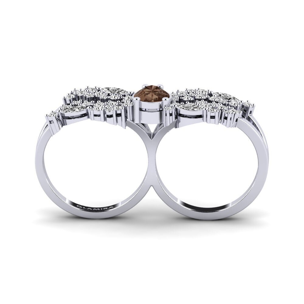 White Silver Smoky Quartz Ring Fagulha