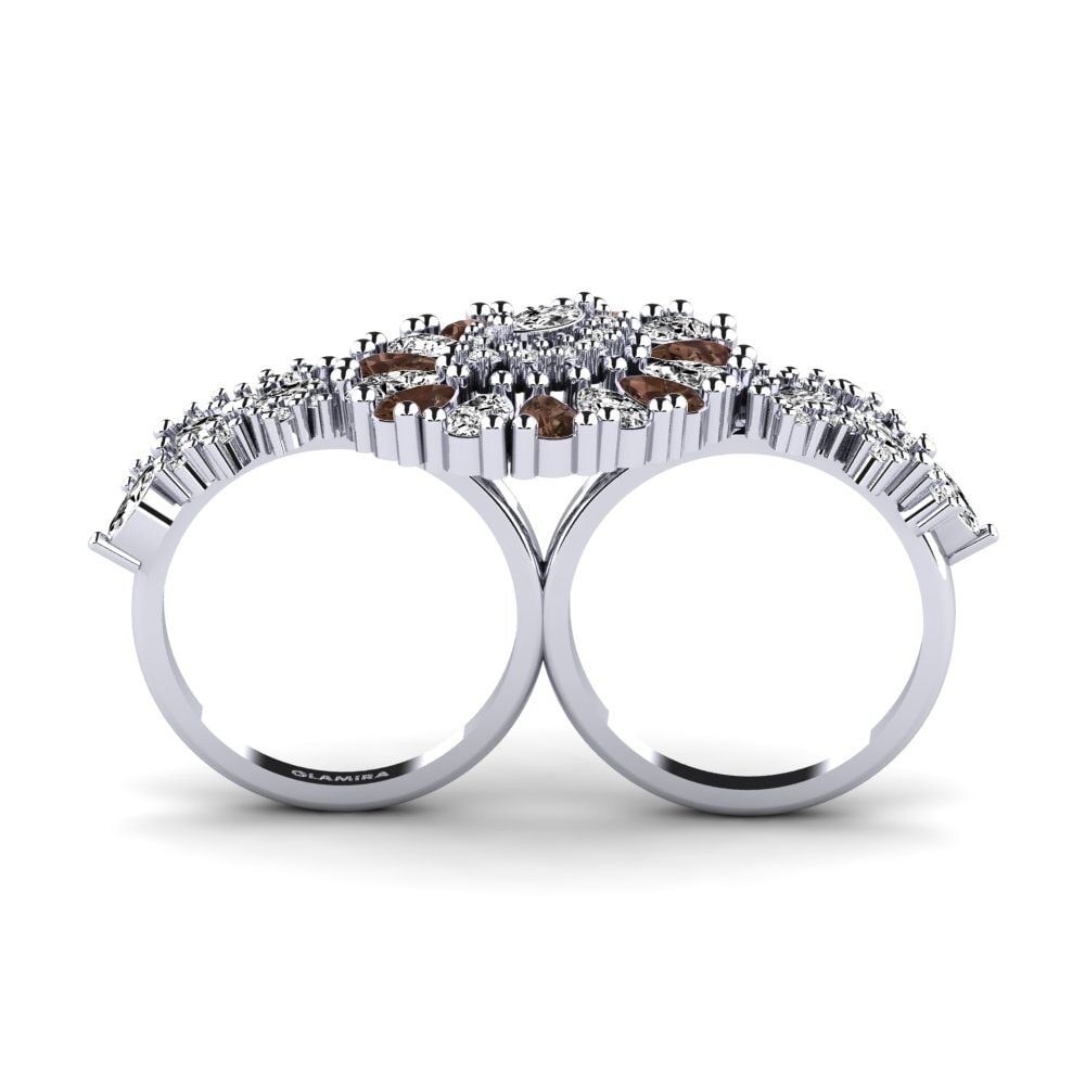 White Silver Smoky Quartz Ring Inundazione
