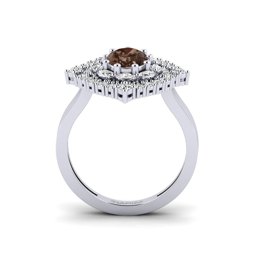 White Silver Smoky Quartz Ring Kanchi