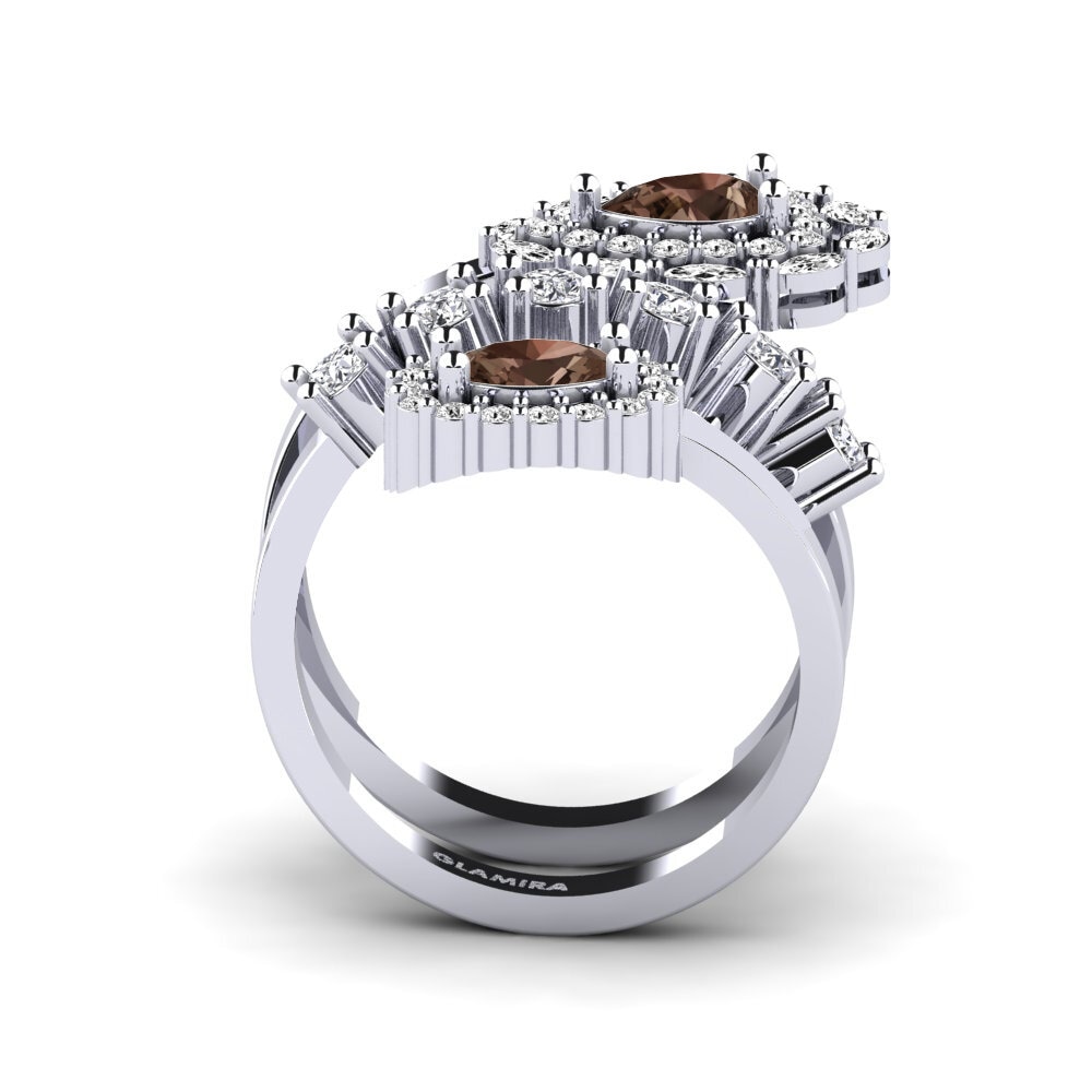 White Silver Smoky Quartz Ring Leseli